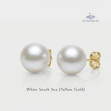 White South Sea Pearl Stud Earrings (Yellow Gold) - De Blancas