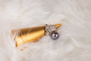 Purple Freshwater Pearl & Diamond Virelia Ring - De Blancas