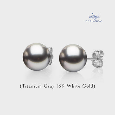 Titanium Gray Tahitian Pearl Stud Earrings - De Blancas