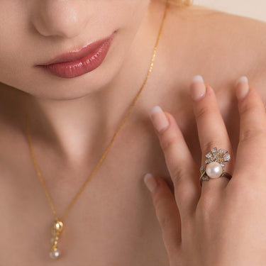 White Freshwater Pearl | Lumière Leaf Ring - De Blancas