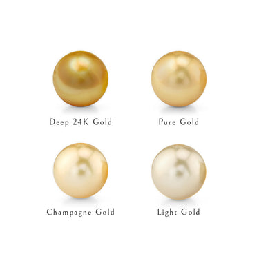 Four pearls labeled 'Deep 24K Gold', 'Pure Gold', 'Champagne Gold', and 'Light Gold' 