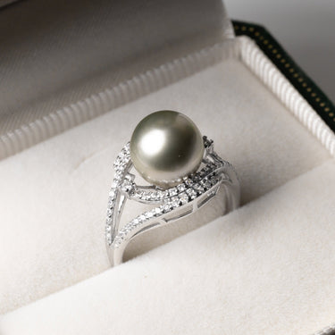 Titanium Gray Tahitian Pearl & Diamond Celarelle Ring - De Blancas
