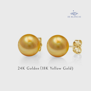 24K Golden South Sea Pearl Stud Earrings - De Blancas