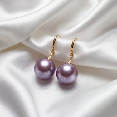 Lavender Freshwater Pearl Drop Earrings – 9-13mm Natural Purple