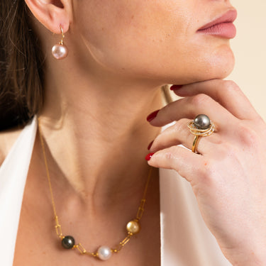 Black Tahitian Pearl & Diamond Aurelune Ring - De Blancas