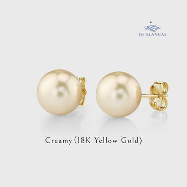 Creamy Gold South Sea Pearl Stud Earrings - De Blancas