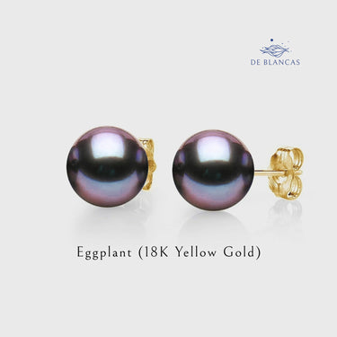 Eggplant Tahitian Pearl Stud Earrings - De Blancas