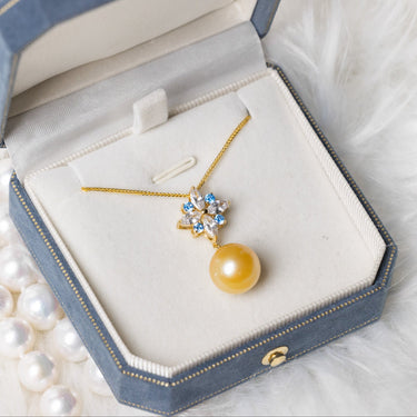 Golden South Sea Pearl & Diamond Aureflor Pendant - De Blancas