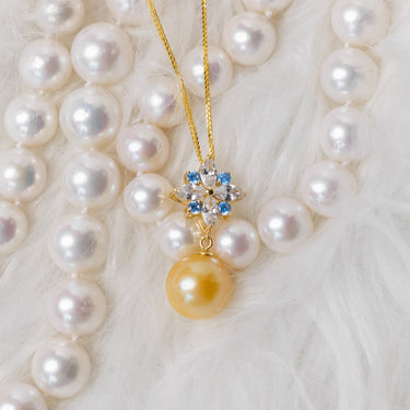 Golden South Sea Pearl & Diamond Aureflor Pendant - De Blancas