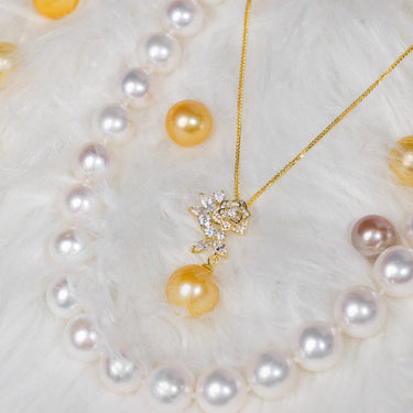 Golden South Sea Pearl & Diamond De Rosa Pendant - De Blancas