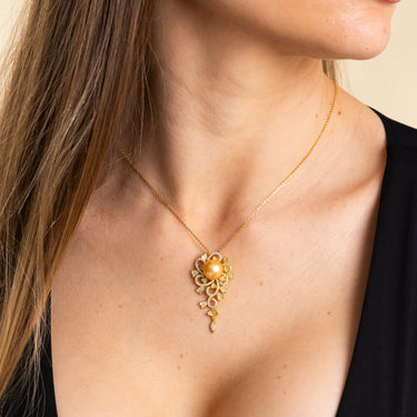 Golden South Sea Pearl | Diamond Filigree Pendant - De Blancas