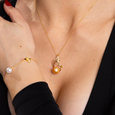 Golden South Sea Pearl & Diamond Flamira Pendant - De Blancas