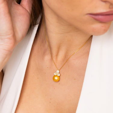 Golden South Sea Pearl & Diamond Florélia Pendant - De Blancas