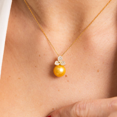 Golden South Sea Pearl & Diamond Florélia Pendant - De Blancas