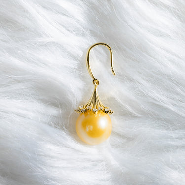 Golden South Sea Pearl & Diamond Solaria Earrings - De Blancas
