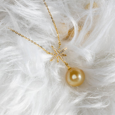 Golden South Sea Pearl & Diamond Solarys Pendant - De Blancas
