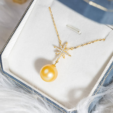 Golden South Sea Pearl & Diamond Solarys Pendant - De Blancas