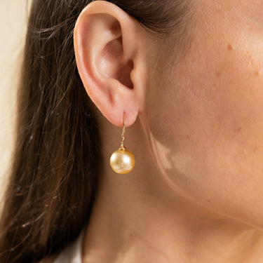 Golden South Sea Pearl Fish Hook Earrings - De Blancas