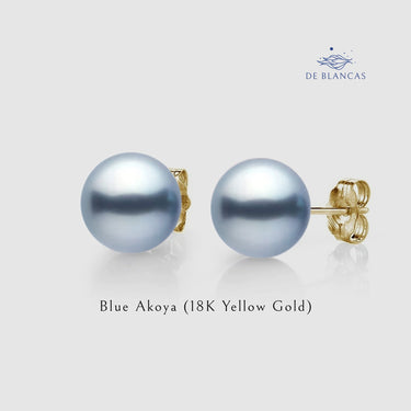 Light Blue Akoya Pearl Stud Earrings - De Blancas