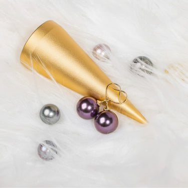 Purple Freshwater Pearl Drop Earrings with Yellow Gold Hook Settings - De Blancas