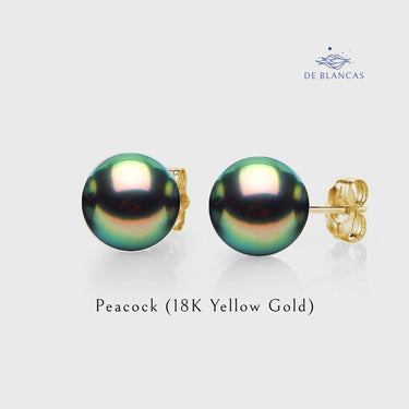 Peacock Tahitian Pearl Stud Earrings - De Blancas