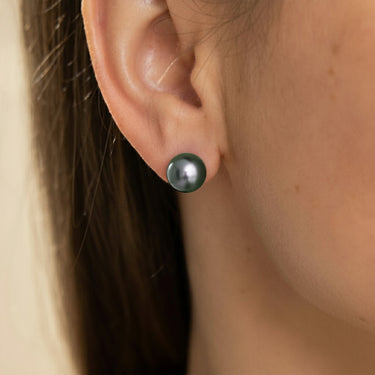 Peacock Green Tahitian Pearl Stud Earrings - Earring