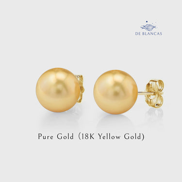 Pure Gold South Sea Pearl Stud Earrings - De Blancas