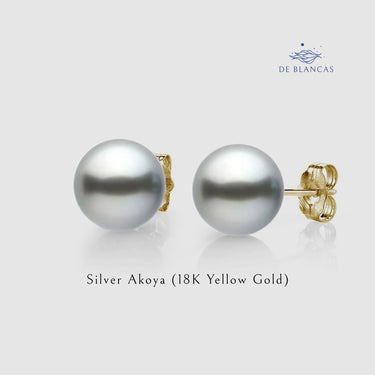 Silver Akoya Pearl Stud Earrings - De Blancas