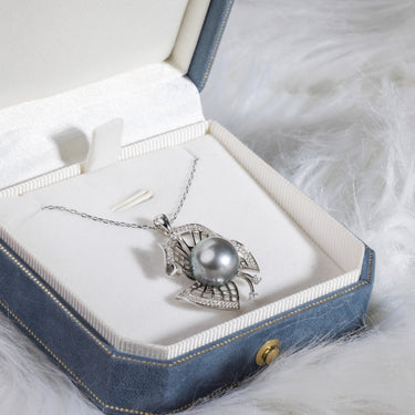 Titanium Gray Tahitian Pearl & Diamond Morphis Pendant - De Blancas