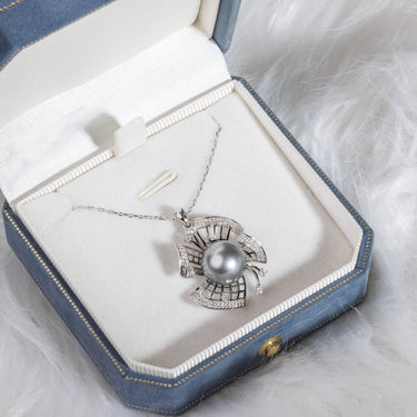 Titanium Gray Tahitian Pearl & Diamond Morphis Pendant - De Blancas