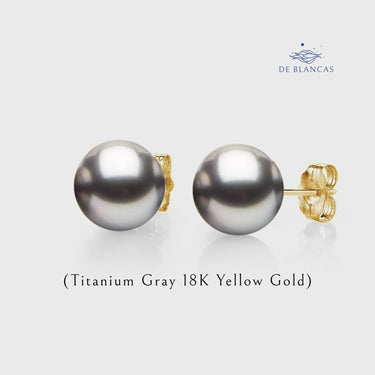 Titanium Gray Tahitian Pearl Stud Earrings - De Blancas