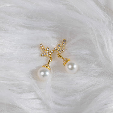 White Freshwater Pearl & Diamond Faylure Earrings - De Blancas