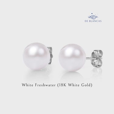 White Freshwater Pearl Stud Earrings - De Blancas